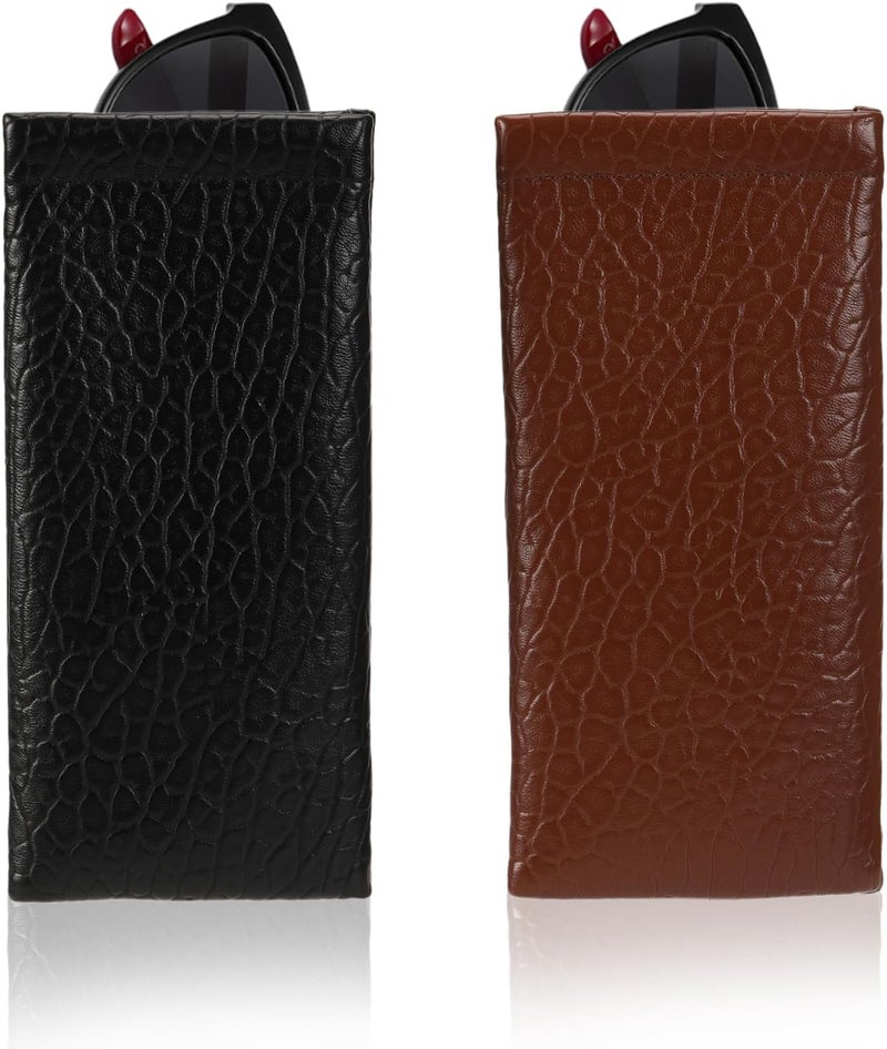 COMF-PRO Store Squeeze Top Sunglass Pouch - Portable Sunglass Organizer Pouch Bags Soft PU Leather Glasses 2 Pack - Image 1